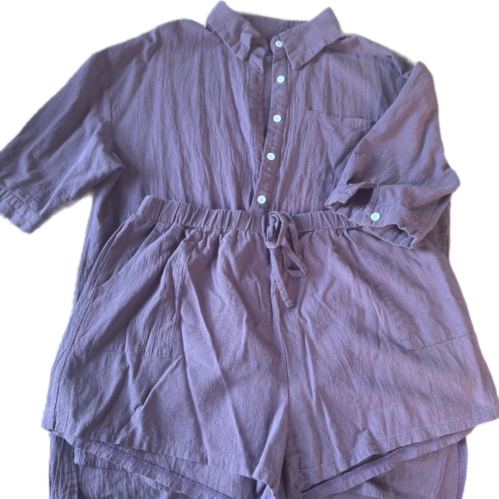 Women's Lavender Drawstring Linen-Blend Shorts